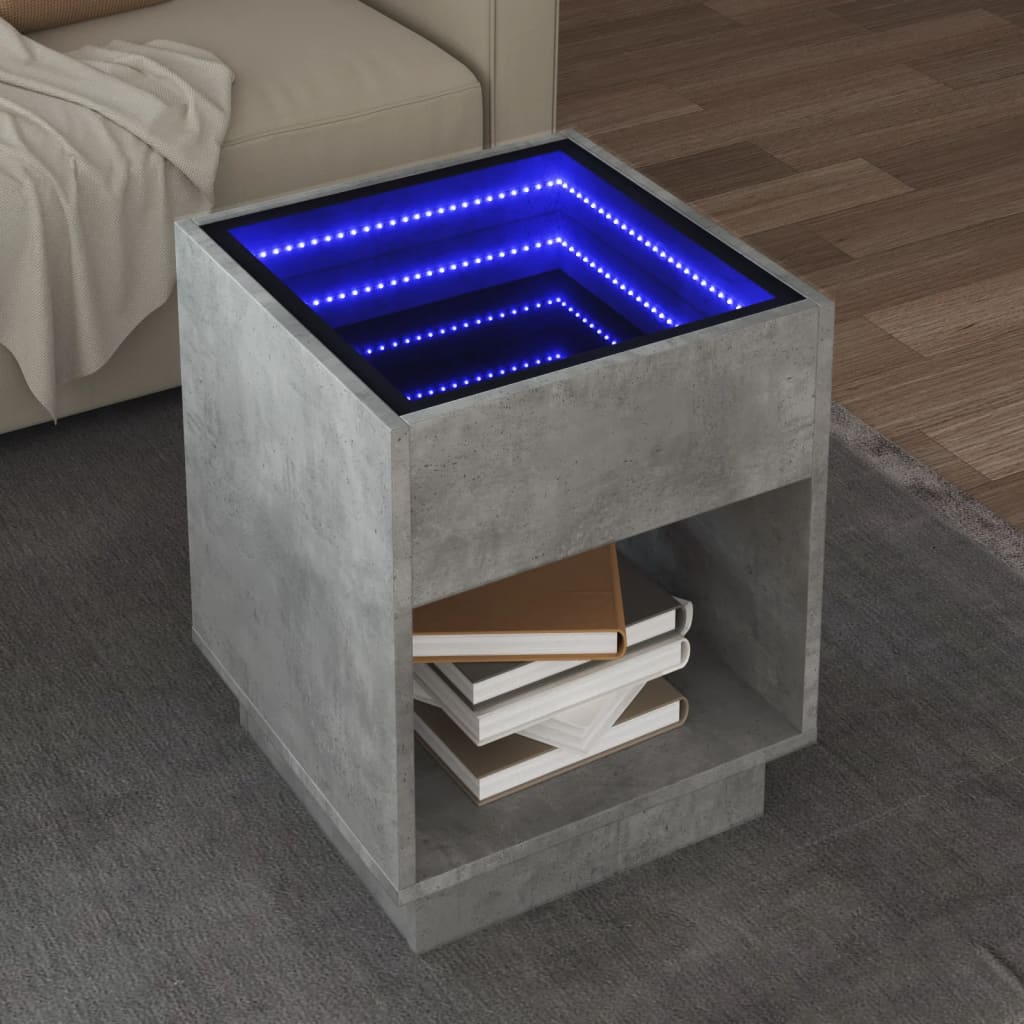 Couchtisch mit Infinity-LED Betongrau 40x40x50 cm