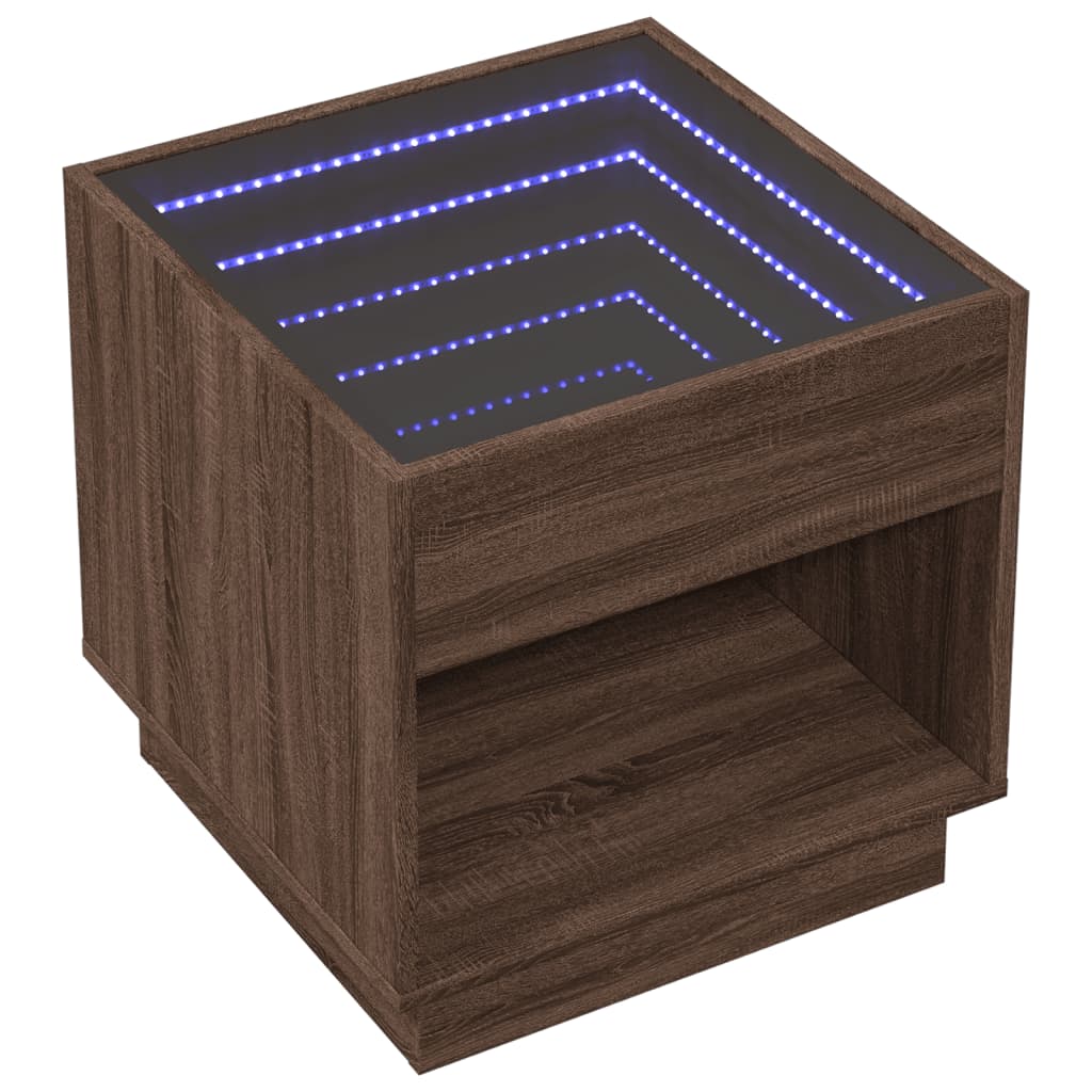 Couchtisch mit Infinity-LED Braun Eichen-Optik 50x50x50 cm