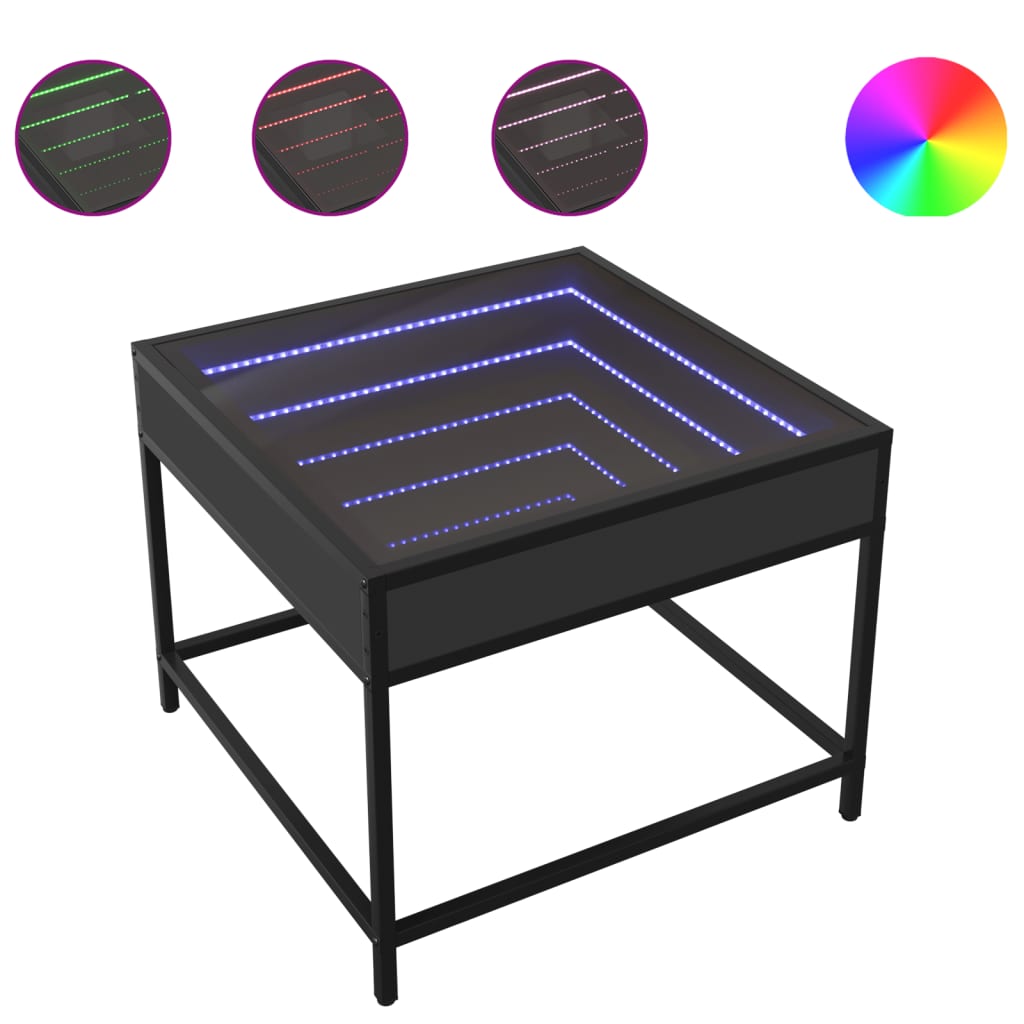 Couchtisch mit Infinity-LED Schwarz 50x50x41 cm