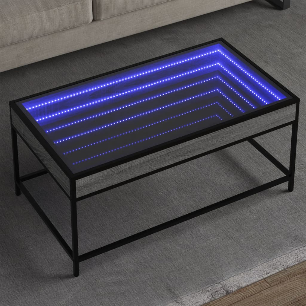 Couchtisch mit Infinity-LED Grau Sonoma 90x50x41 cm