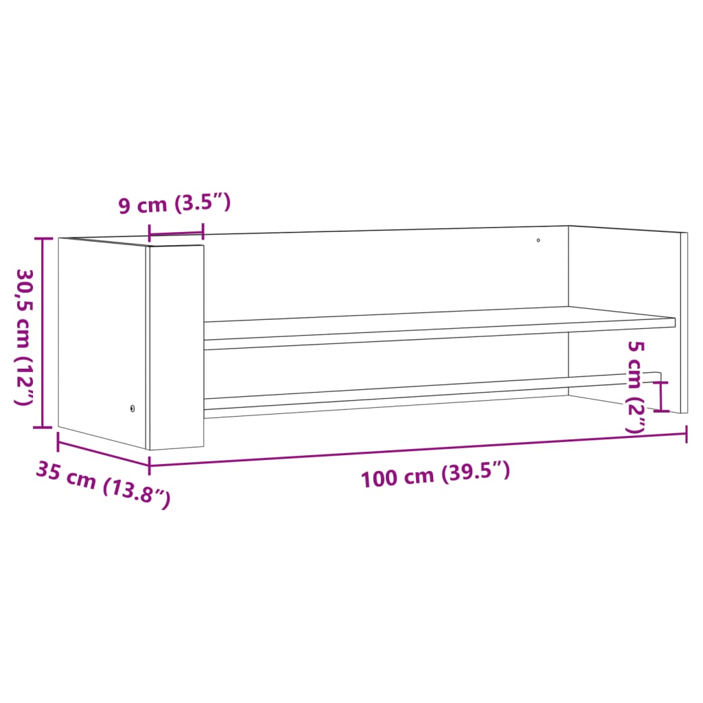 Wandregal Schwarz 100x35x30,5 cm Holzwerkstoff