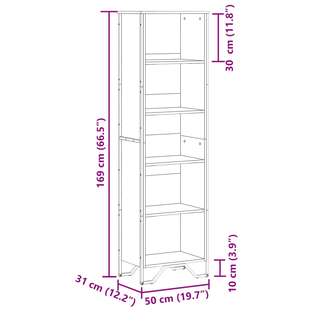 Bücherregal Grau Sonoma 50x31x169 cm Holzwerkstoff