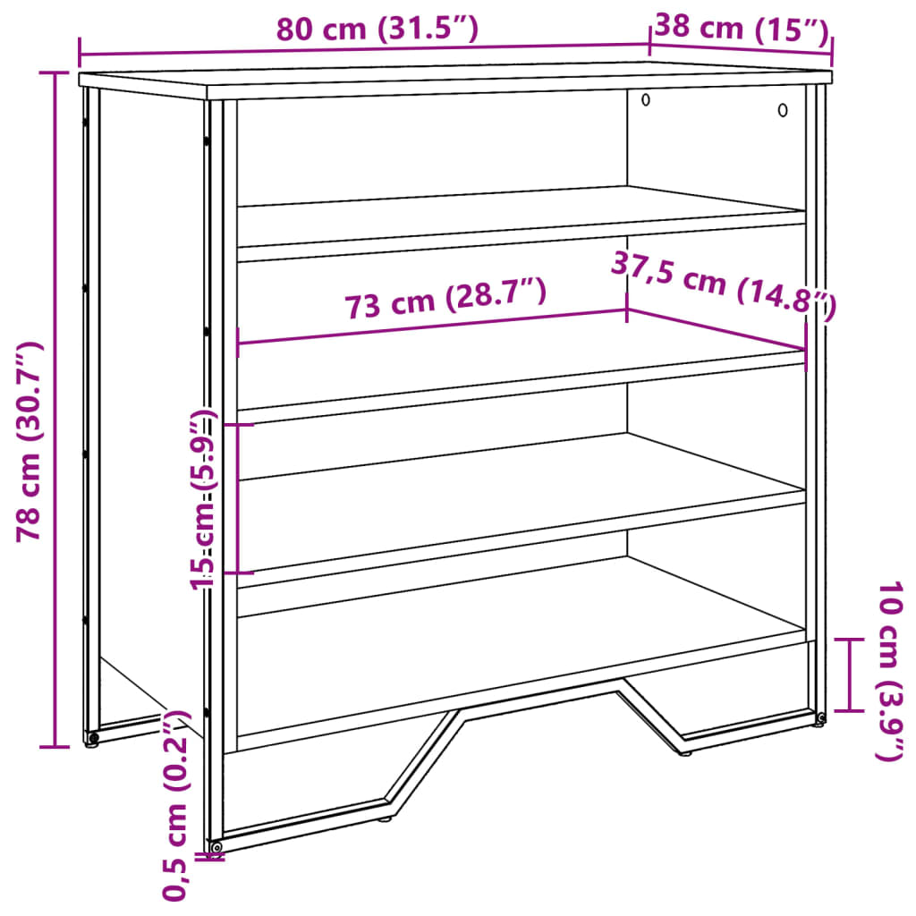 Schuhregal Räuchereiche 80x38x78 cm Holzwerkstoff