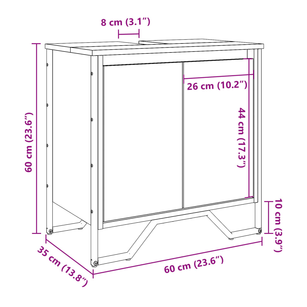 Waschbeckenunterschrank Grau Sonoma 60x35x60 cm Holzwerkstoff