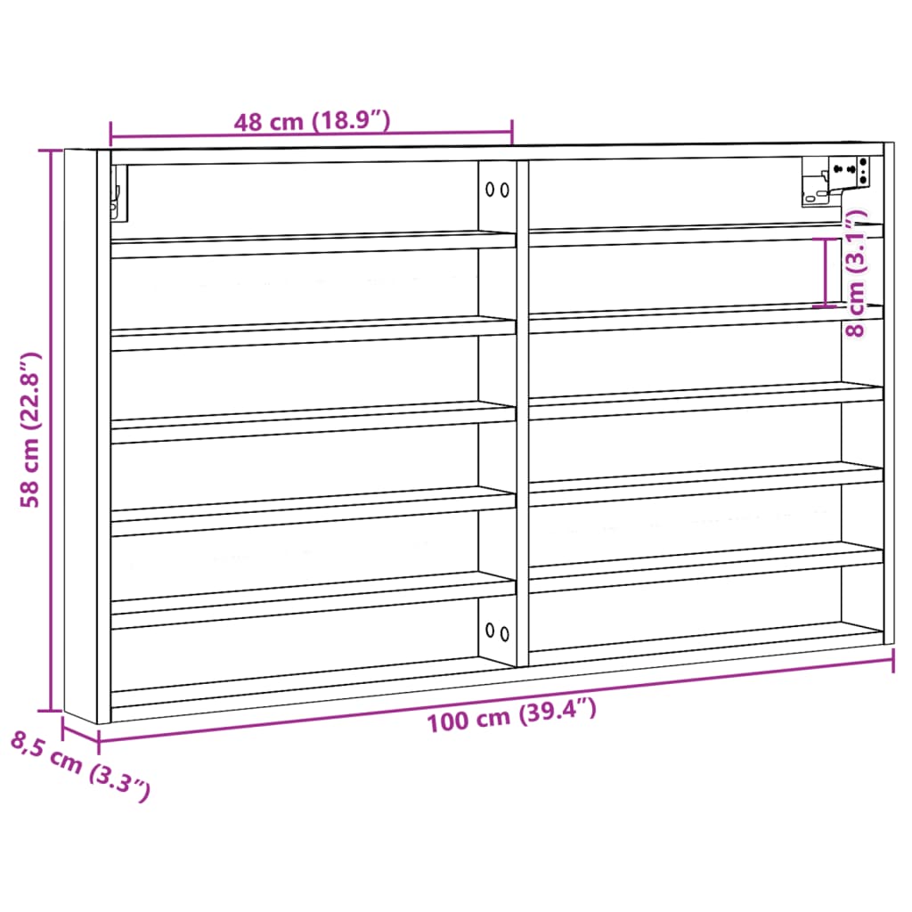 Vitrinenschrank Schwarz 100x8,5x58 cm Holzwerkstoff