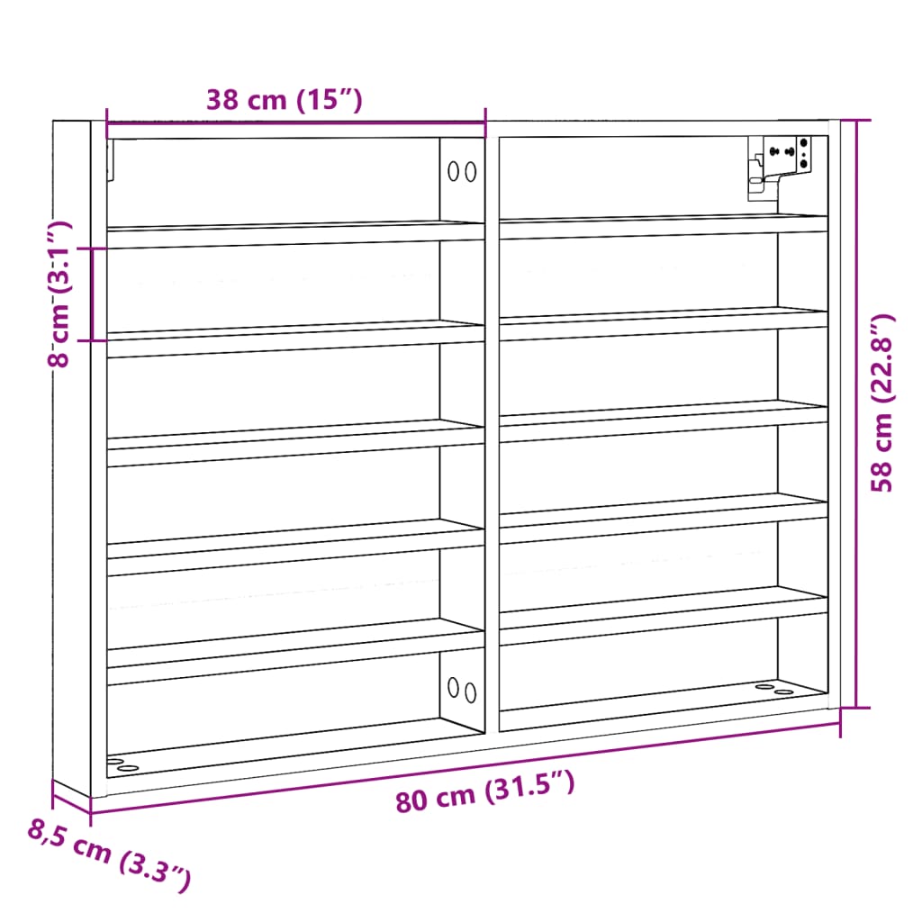 Vitrinenschrank Braun Eichen-Optik 80x8,5x58 cm Holzwerkstoff