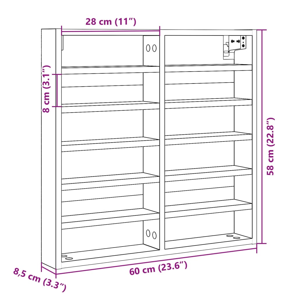 Vitrinenschrank Räuchereiche 60x8,5x58 cm Holzwerkstoff