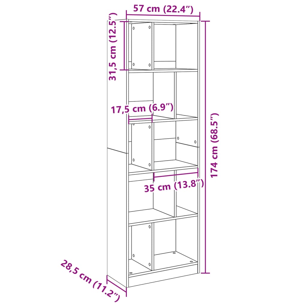 Bücherregal Sonoma-Eiche 57x28,5x174 cm Holzwerkstoff