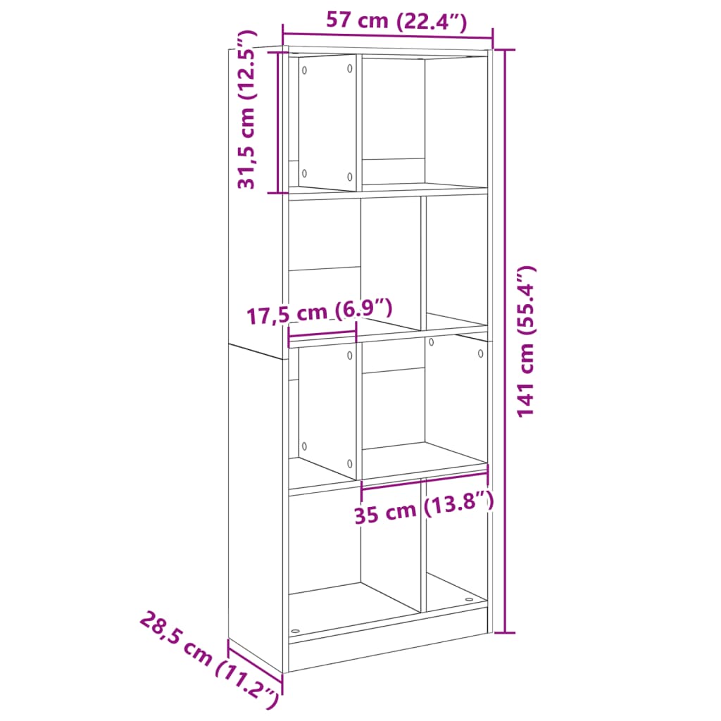 Bücherregal Braun Eichen-Optik 57x28,5x141 cm Holzwerkstoff