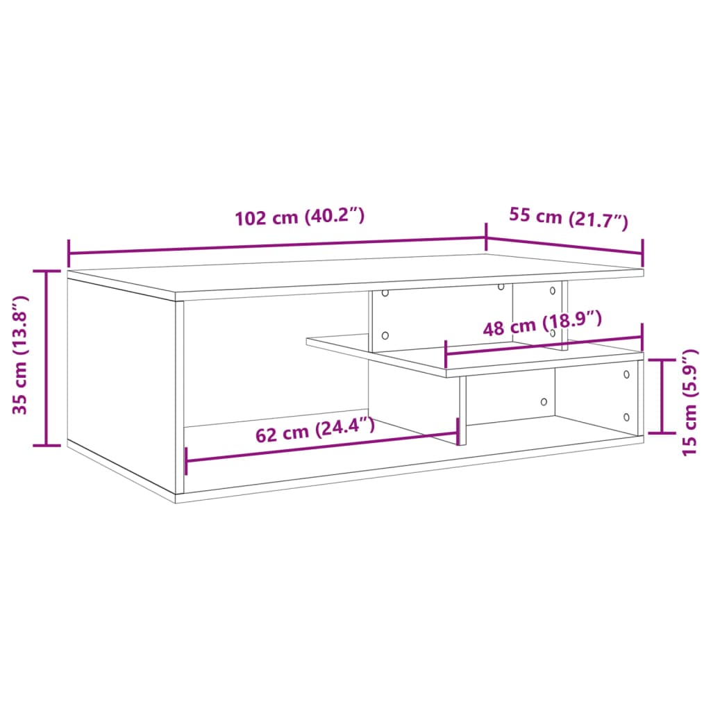 Couchtisch Braun Eichen-Optik 102x55x35 cm Holzwerkstoff