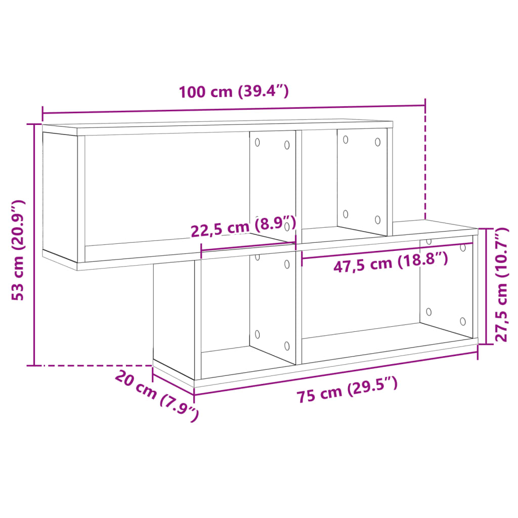 Wandregal Braun Eichen-Optik 100x20x53 cm Holzwerkstoff