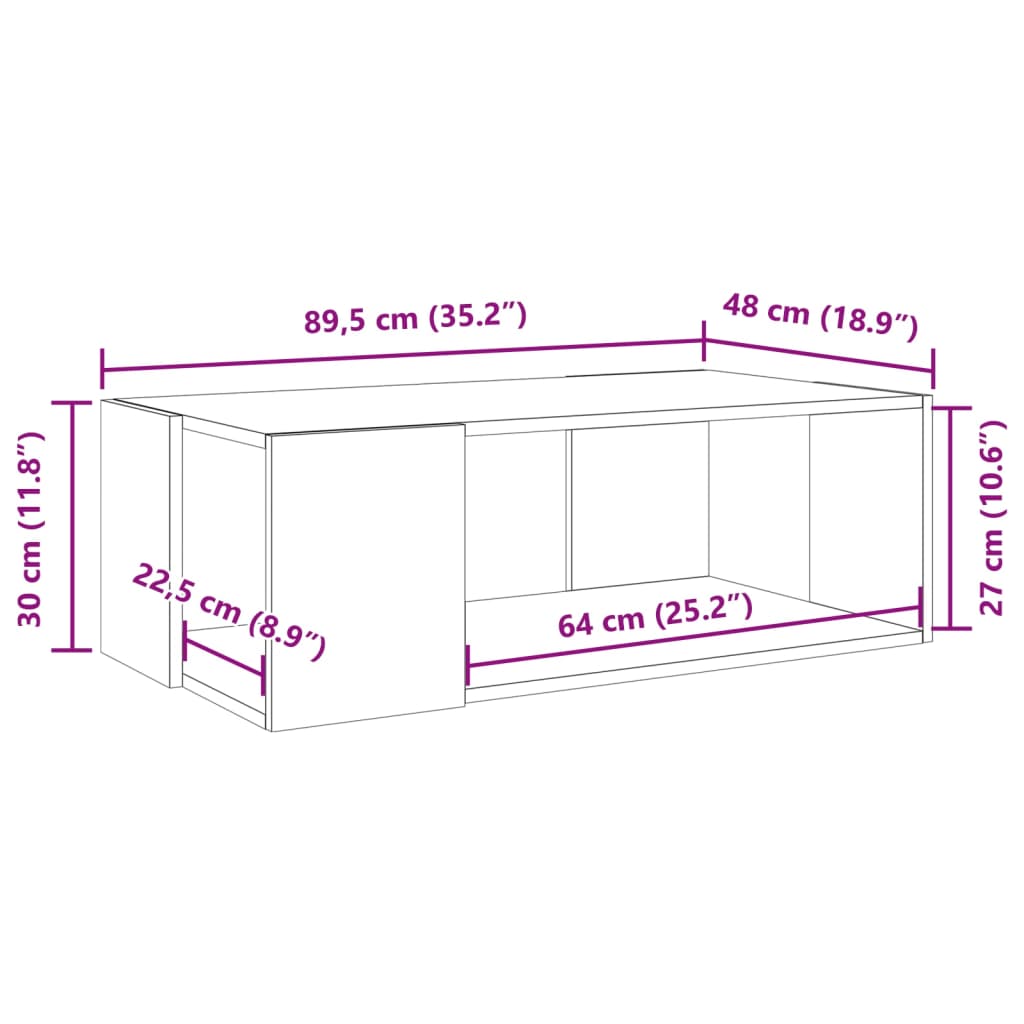 Couchtisch Grau Sonoma-Eiche 89,5x48x30 cm Holzwerkstoff