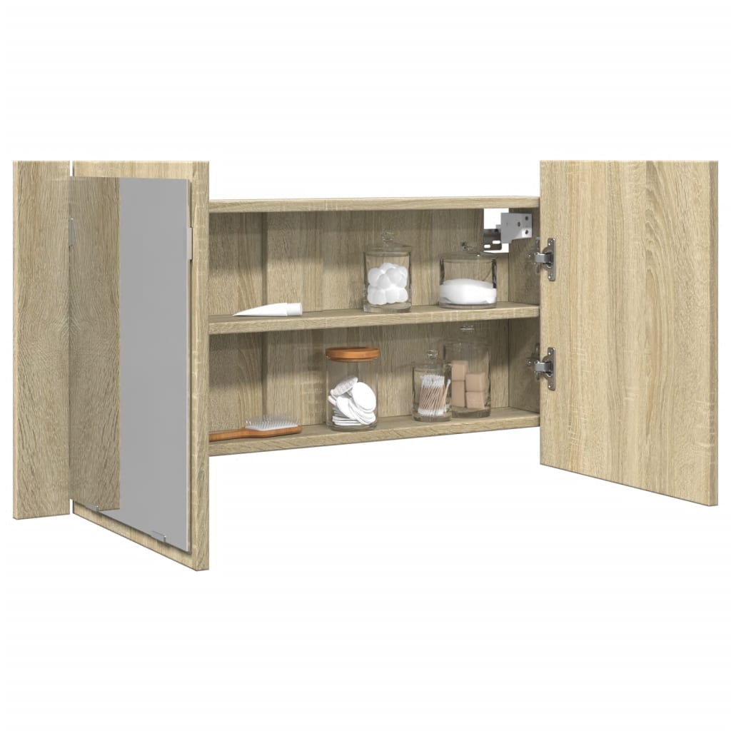 LED-Spiegelschrank Sonoma-Eiche 90x12x45 cm Holzwerkstoff