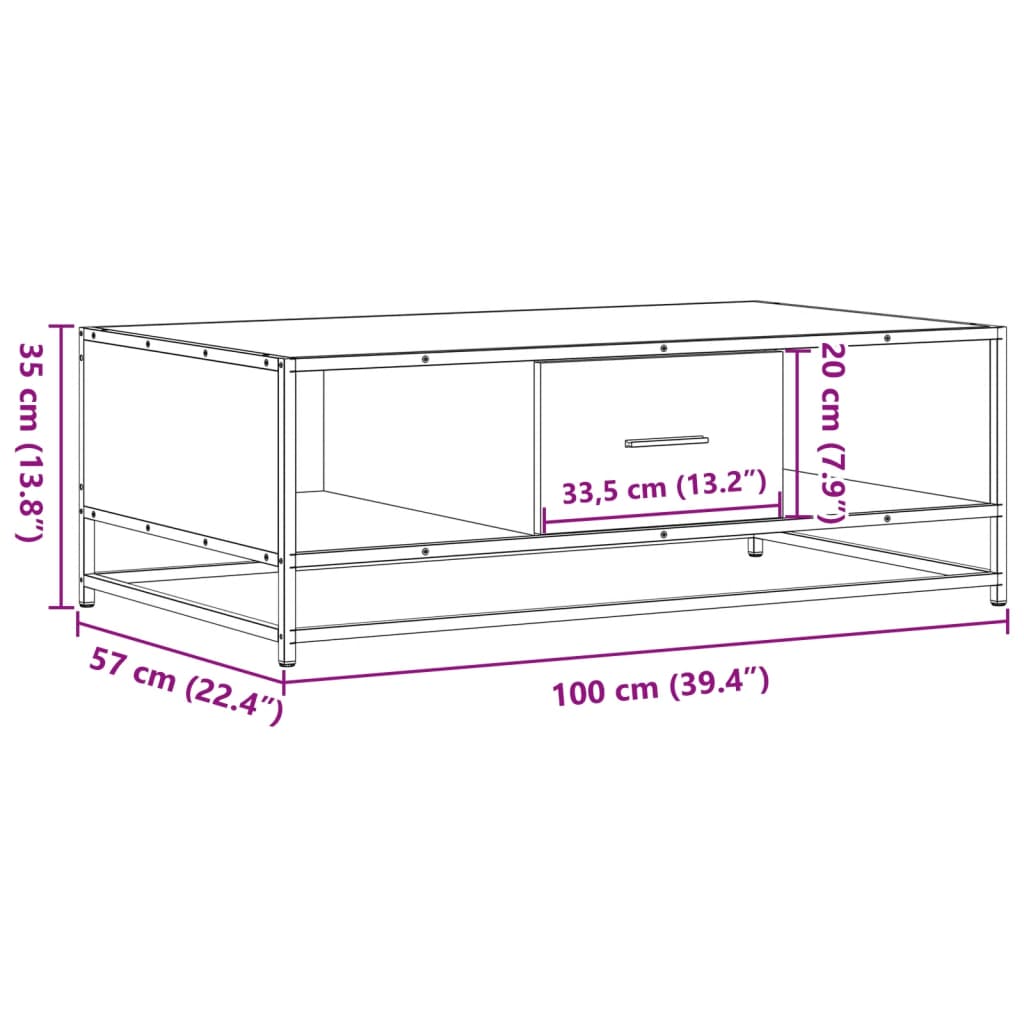 Couchtisch Sonoma-Eiche 100x57x35 cm Holzwerkstoff und Metall