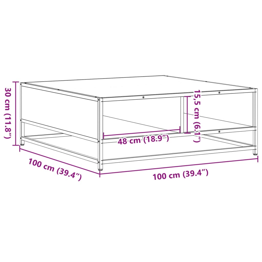 Couchtisch Grau Sonoma 100x100x30 cm Holzwerkstoff und Metall