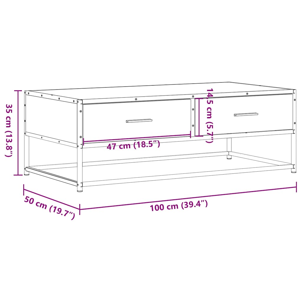 Couchtisch Sonoma-Eiche 100x50x35 cm Holzwerkstoff und Metall