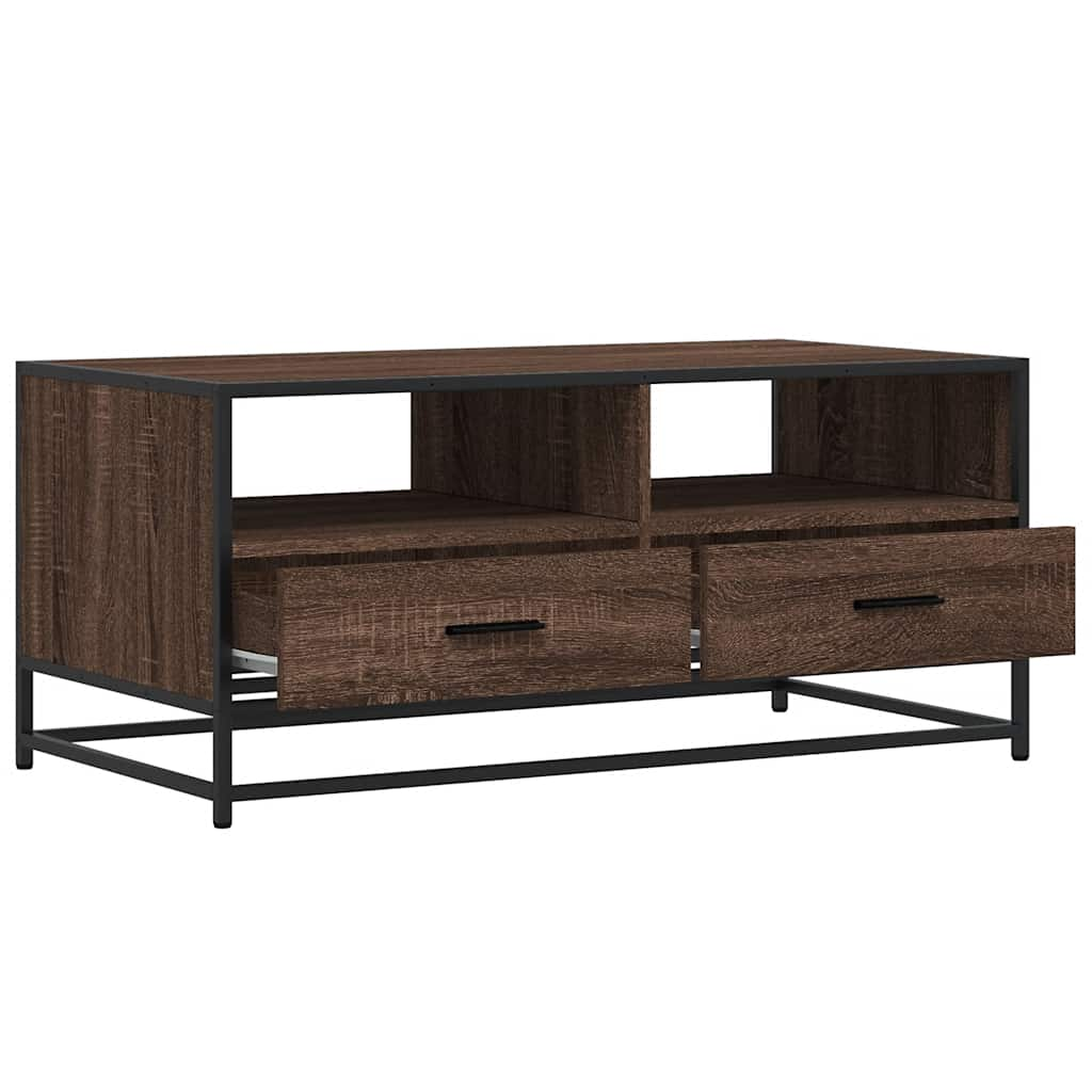 Couchtisch Braun Eichen-Optik 100x50x45 cm Holzwerkstoff Metall