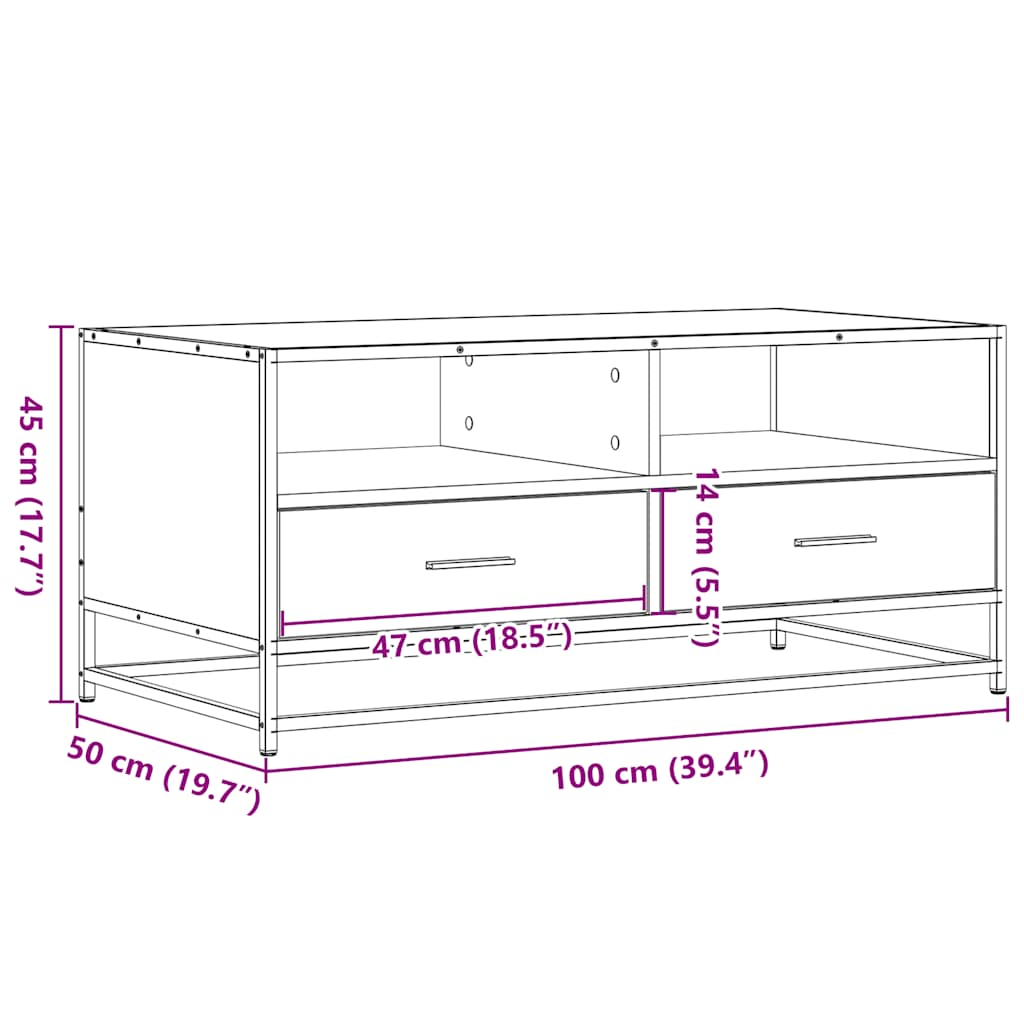 Couchtisch Braun Eichen-Optik 100x50x45 cm Holzwerkstoff Metall