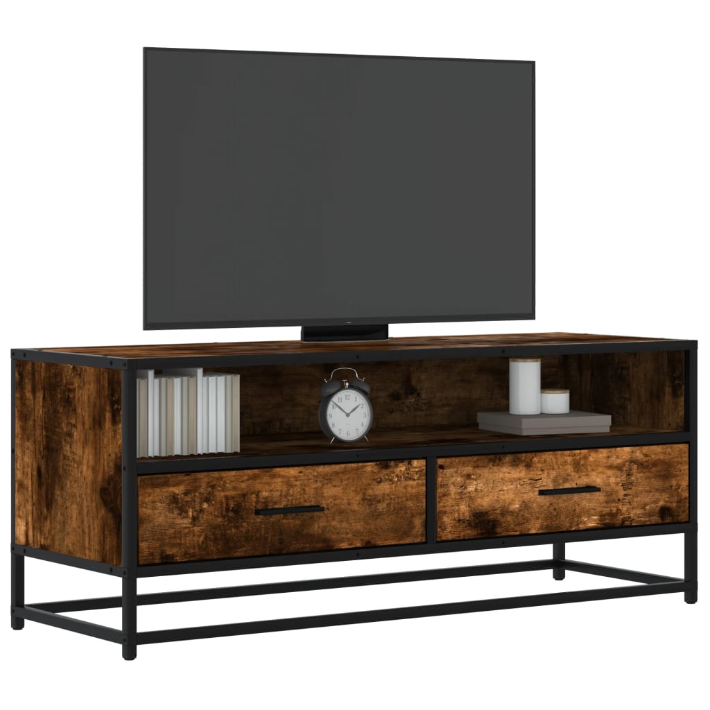 TV-Schrank Räuchereiche 100x34,5x40 cm Holzwerkstoff und Metall