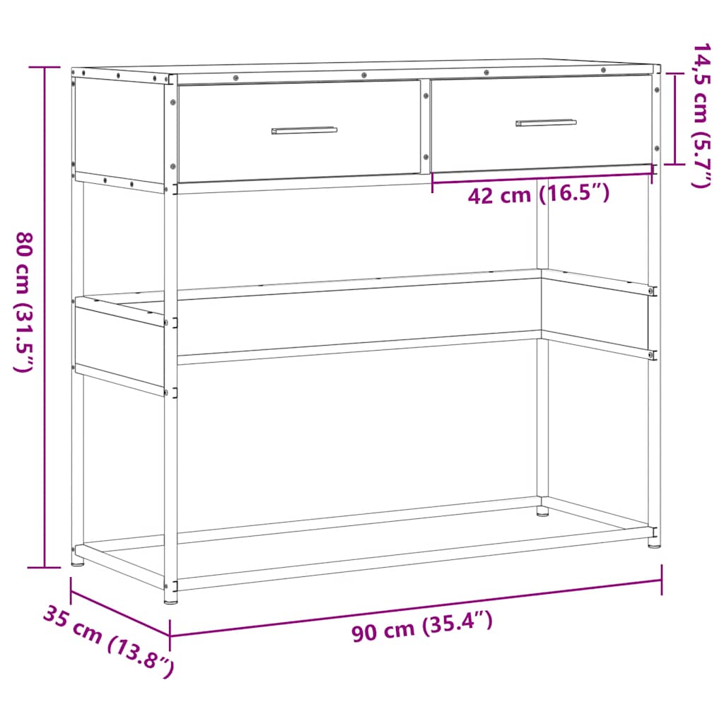 Konsolentisch Grau Sonoma 90x35x80 cm Holzwerkstoff