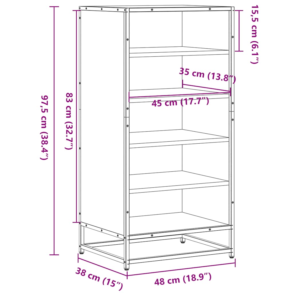 Schuhregal Sonoma-Eiche 48x38x97,5 cm Holzwerkstoff