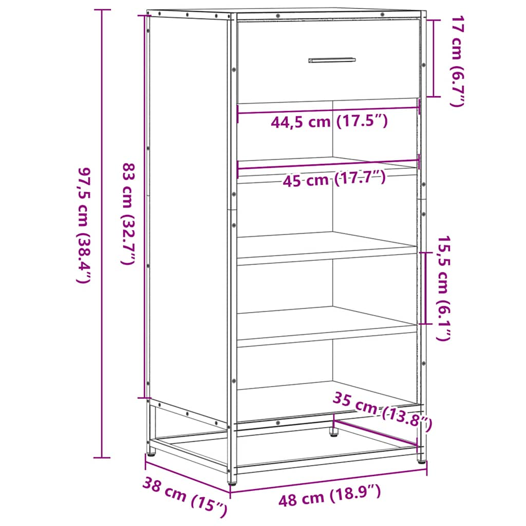 Schuhregal Räuchereiche 48x38x97,5 cm Holzwerkstoff