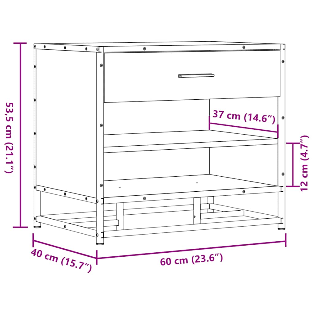 Schuhbank Räuchereiche 60x40x53,5 cm Holzwerkstoff und Metall