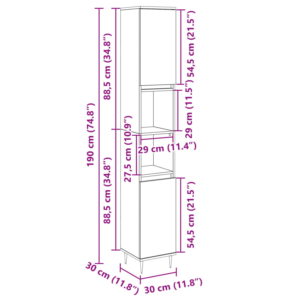 Badschrank Sonoma-Eiche 30x30x190 cm Holzwerkstoff