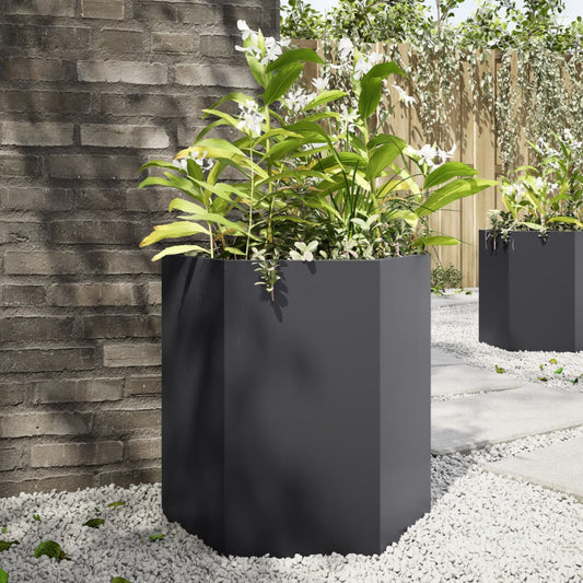 Garten-Pflanzgefäße 2 Stück Schwarz Sechseckig 46x40x45 Stahl