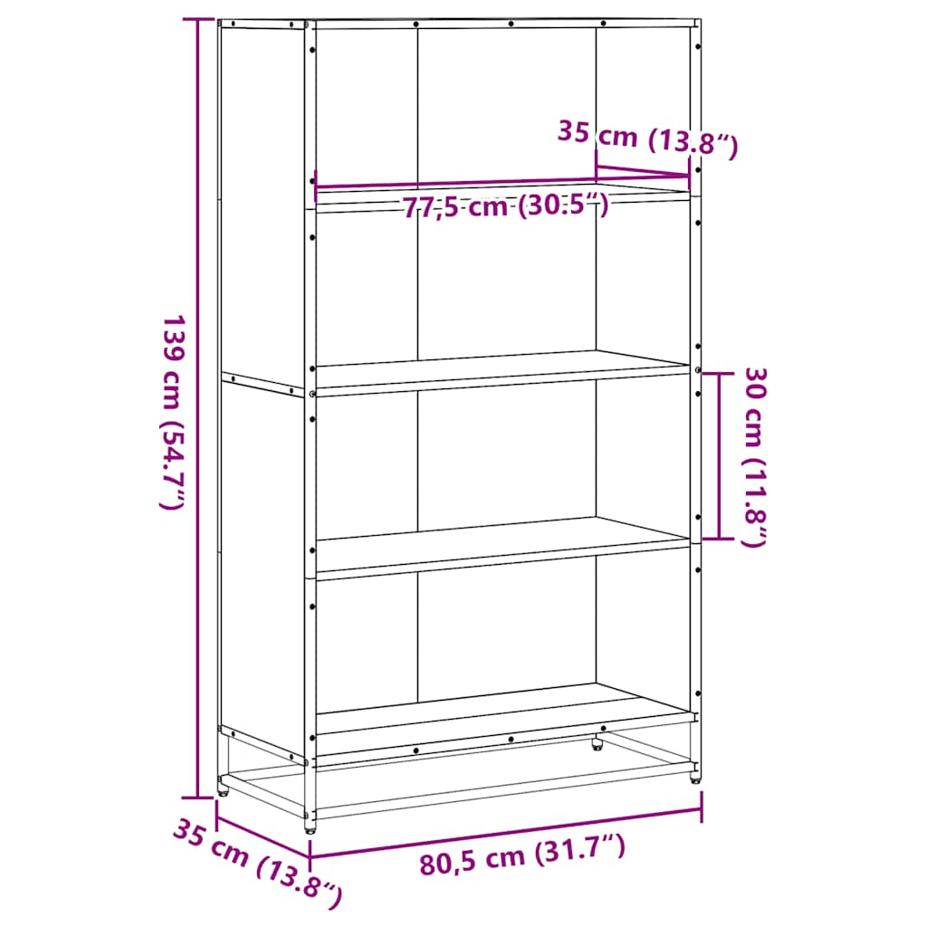 Bücherregal Schwarz 80,5x35x139 cm Holzwerkstoff