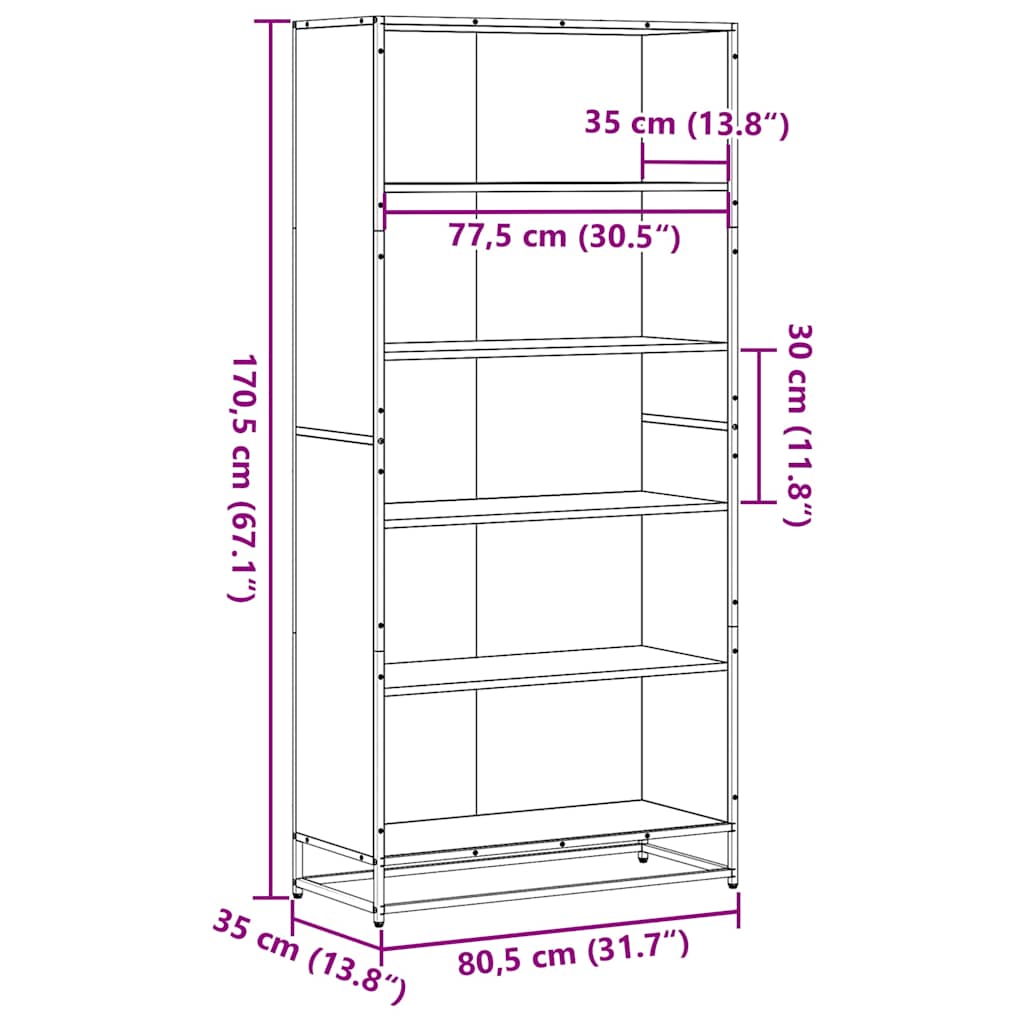 Bücherregal Schwarz 80,5x35x170,5 cm Holzwerkstoff