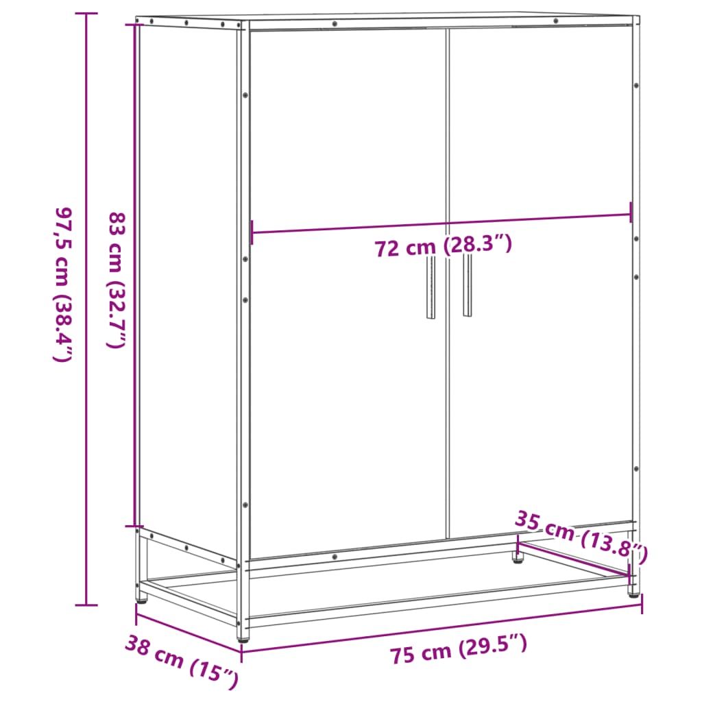 Schuhschrank Schwarz 75x38x97,5 cm Holzwerkstoff Metall