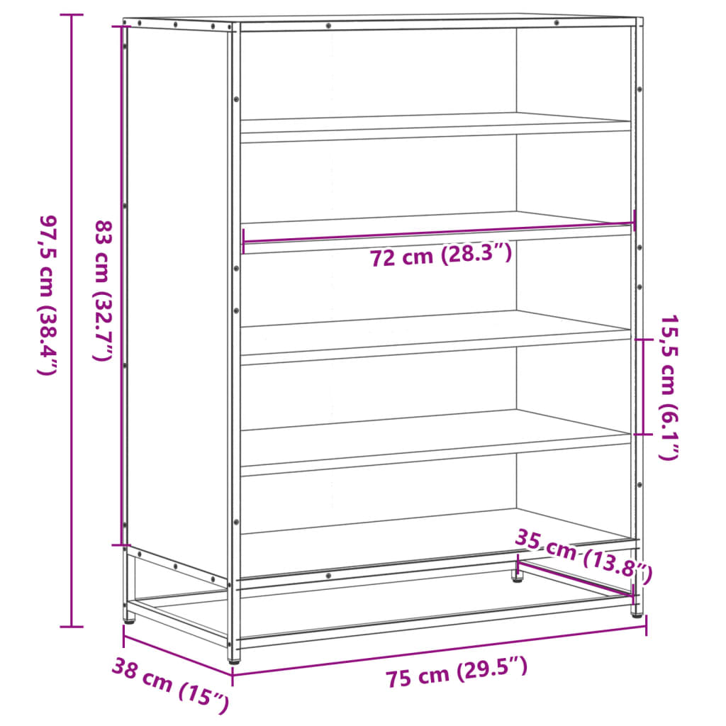 Schuhschrank Sonoma Eiche 75x38x97,5 cm Holzwerkstoff Metall