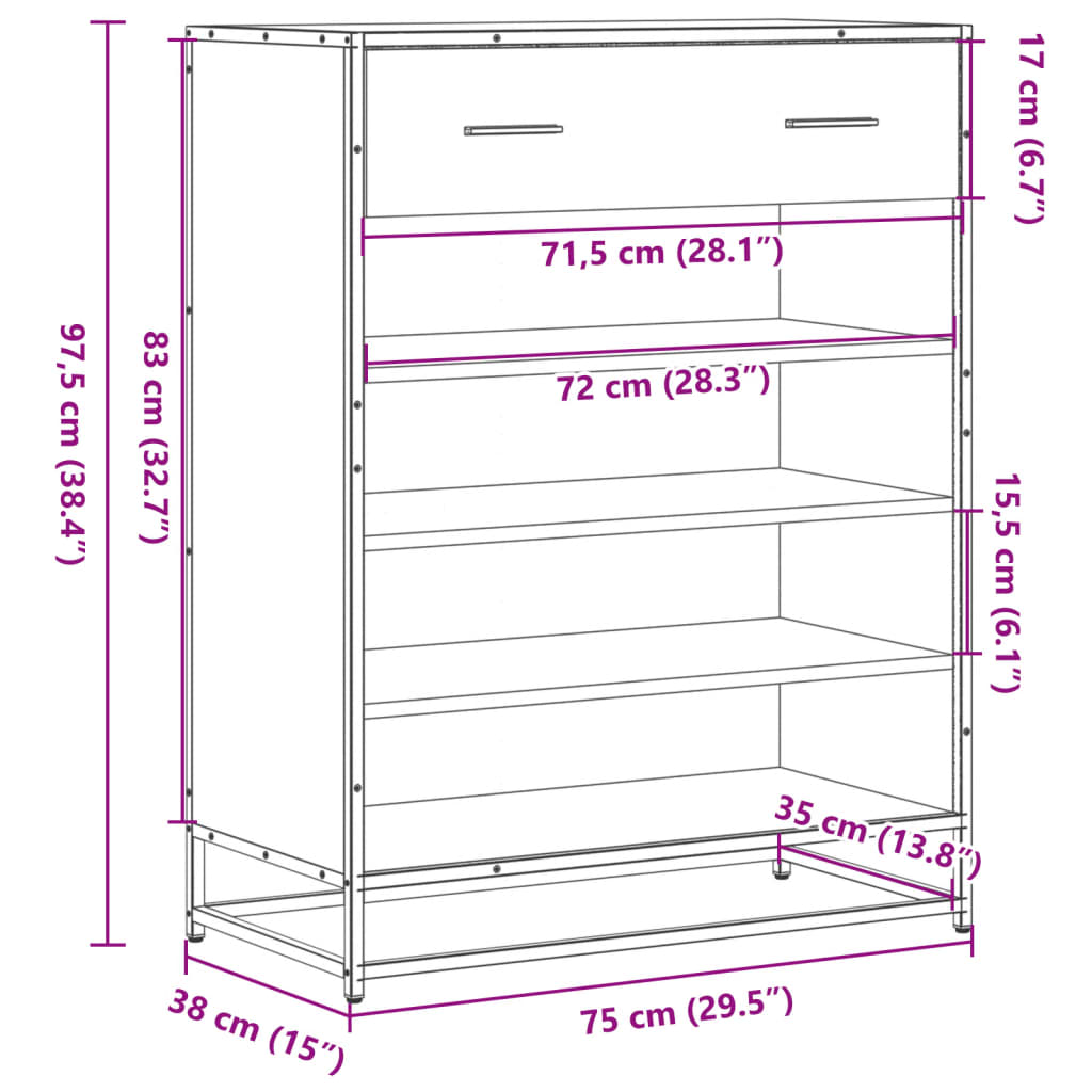 Schuhschrank Schwarz 75x38x97,5 cm Holzwerkstoff Metall