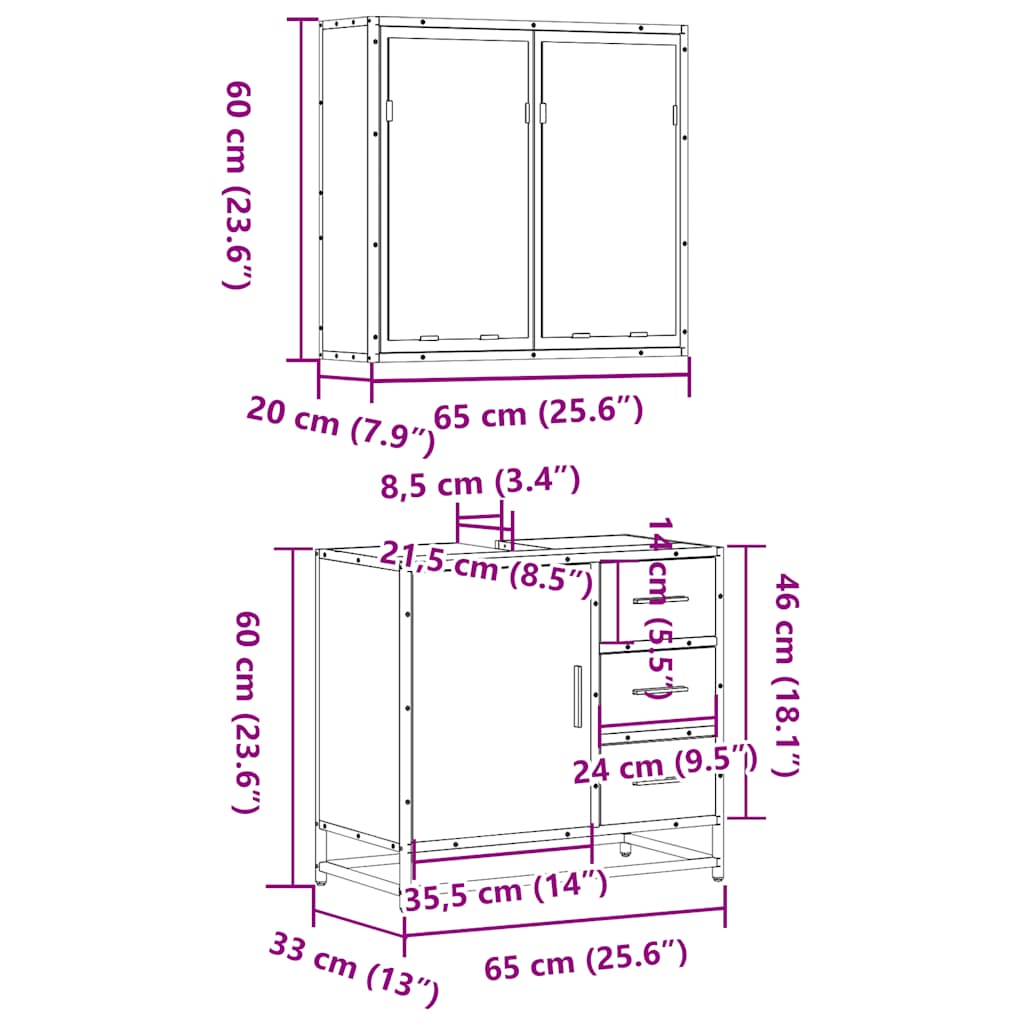 2-tlg. Badmöbel-Set Räuchereiche Holzwerkstoff