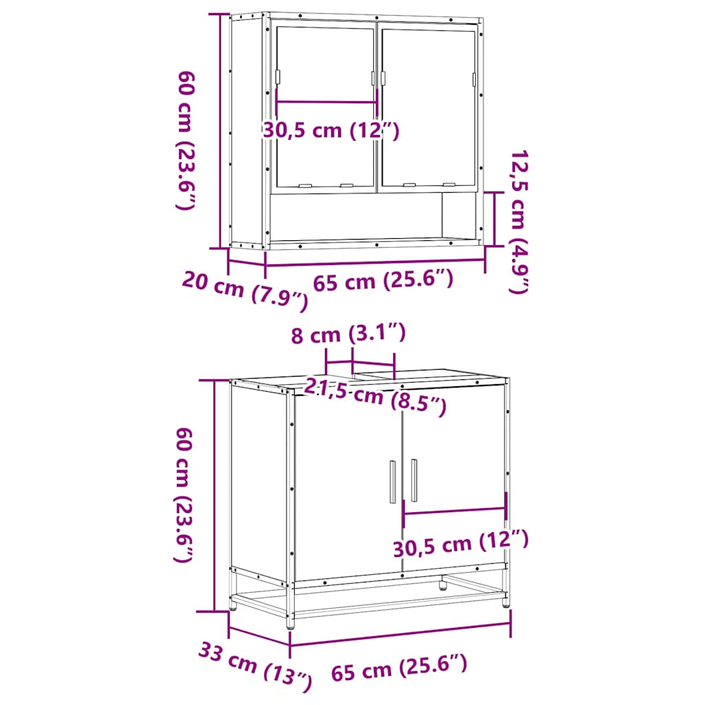 2-tlg. Badmöbel-Set Schwarz Holzwerkstoff