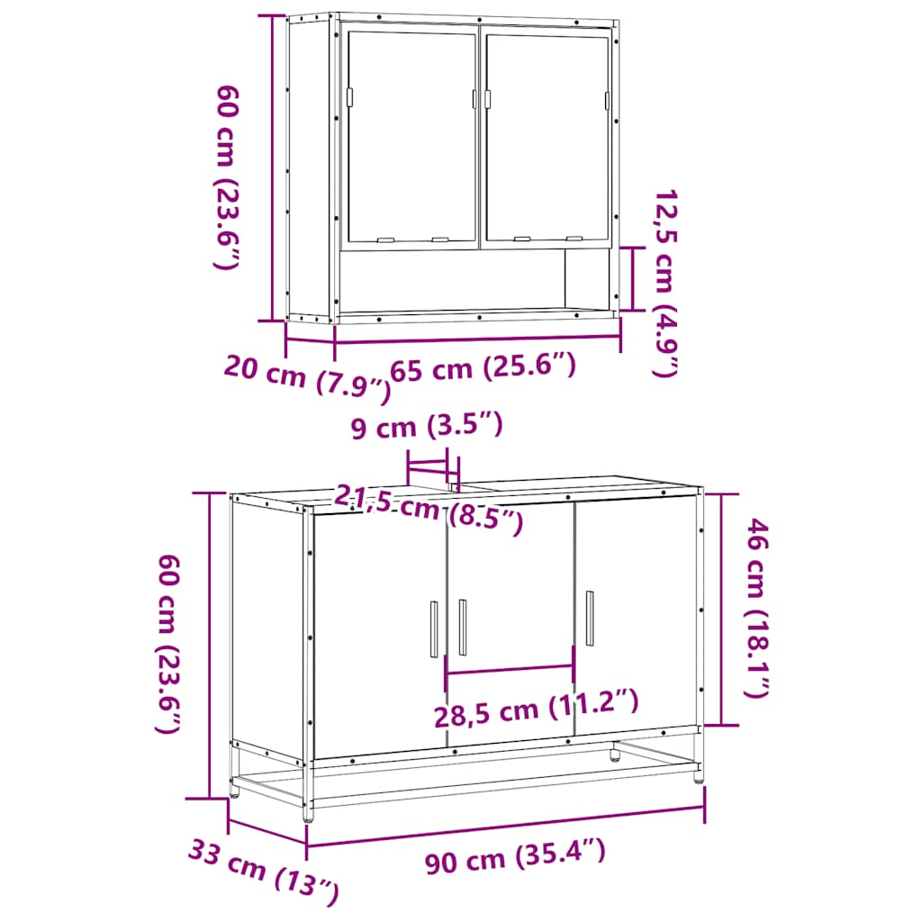 2-tlg. Badmöbel-Set Räuchereiche Holzwerkstoff