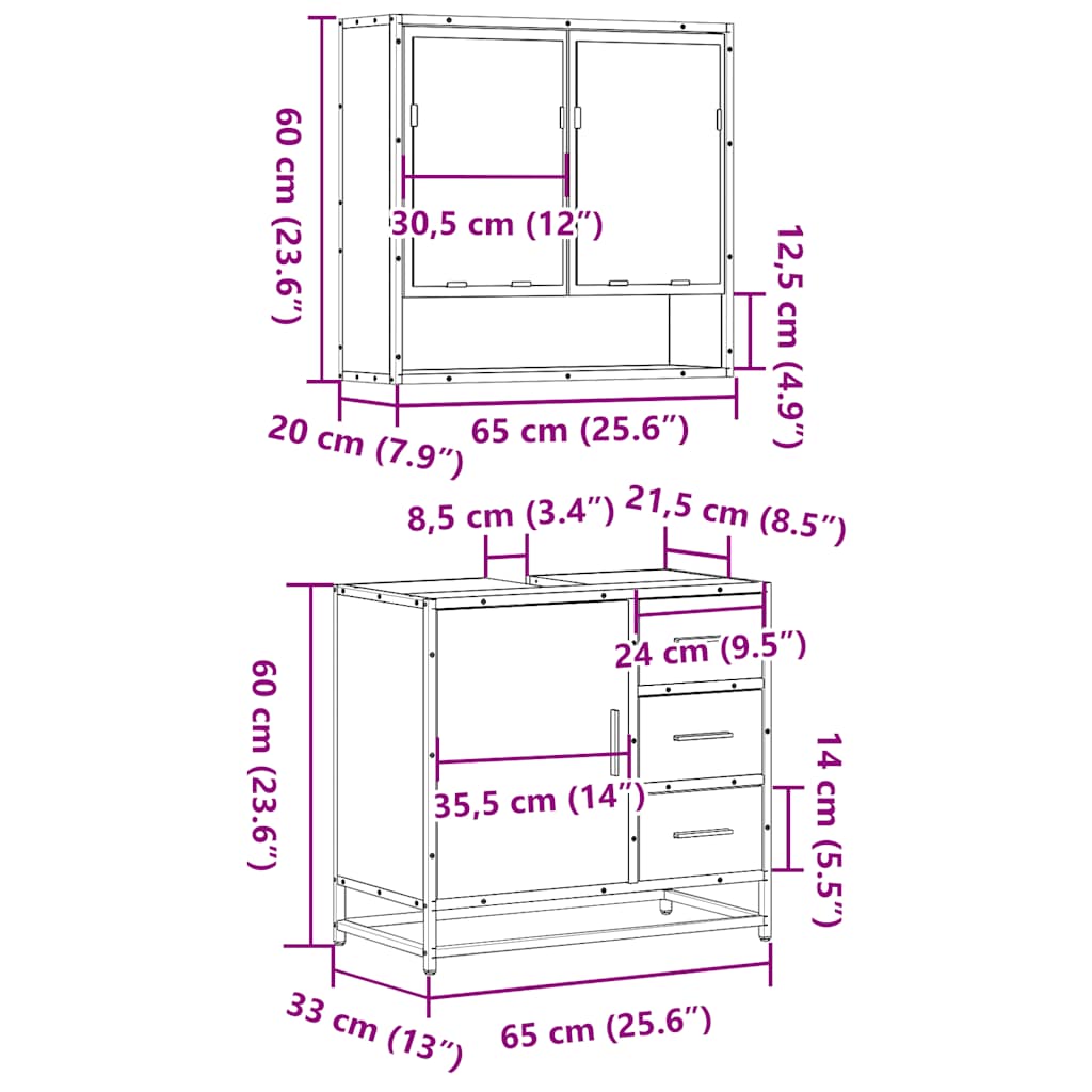 2-tlg. Badmöbel-Set Räuchereiche Holzwerkstoff