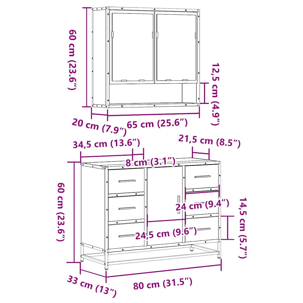 2-tlg. Badmöbel-Set Sonoma-Eiche Holzwerkstoff