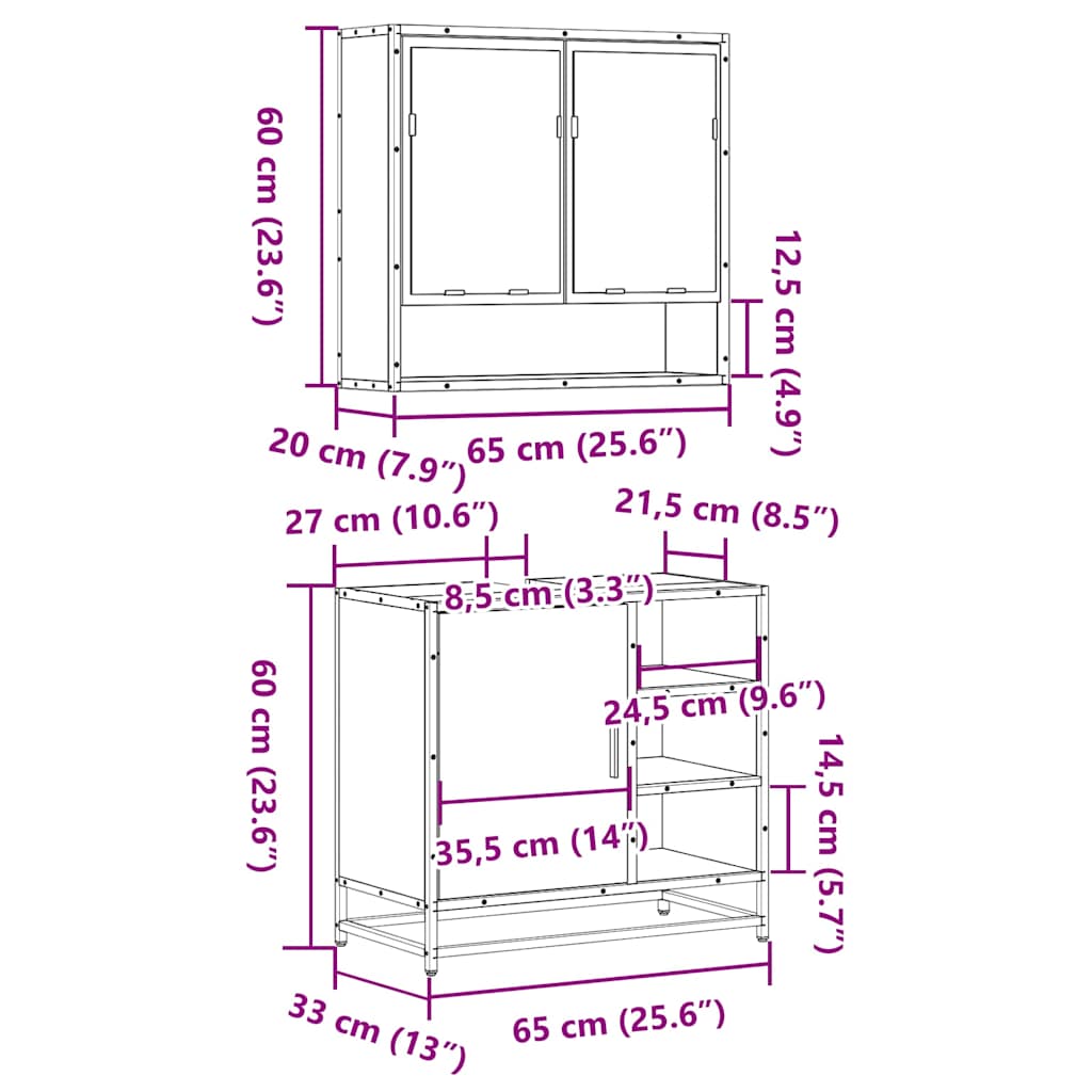 2-tlg. Badmöbel-Set Räuchereiche Holzwerkstoff