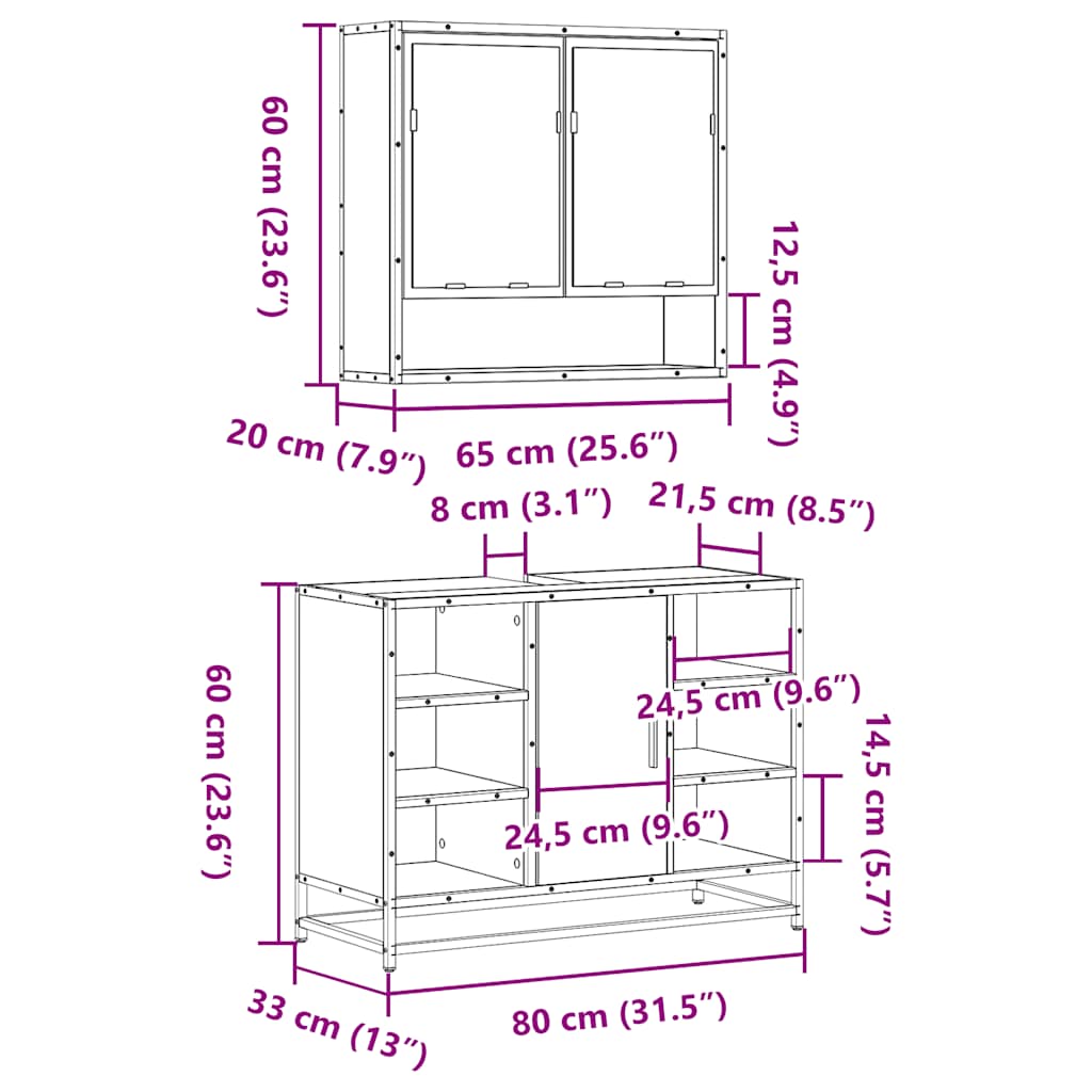 2-tlg. Badmöbel-Set Braun Eichen-Optik Holzwerkstoff