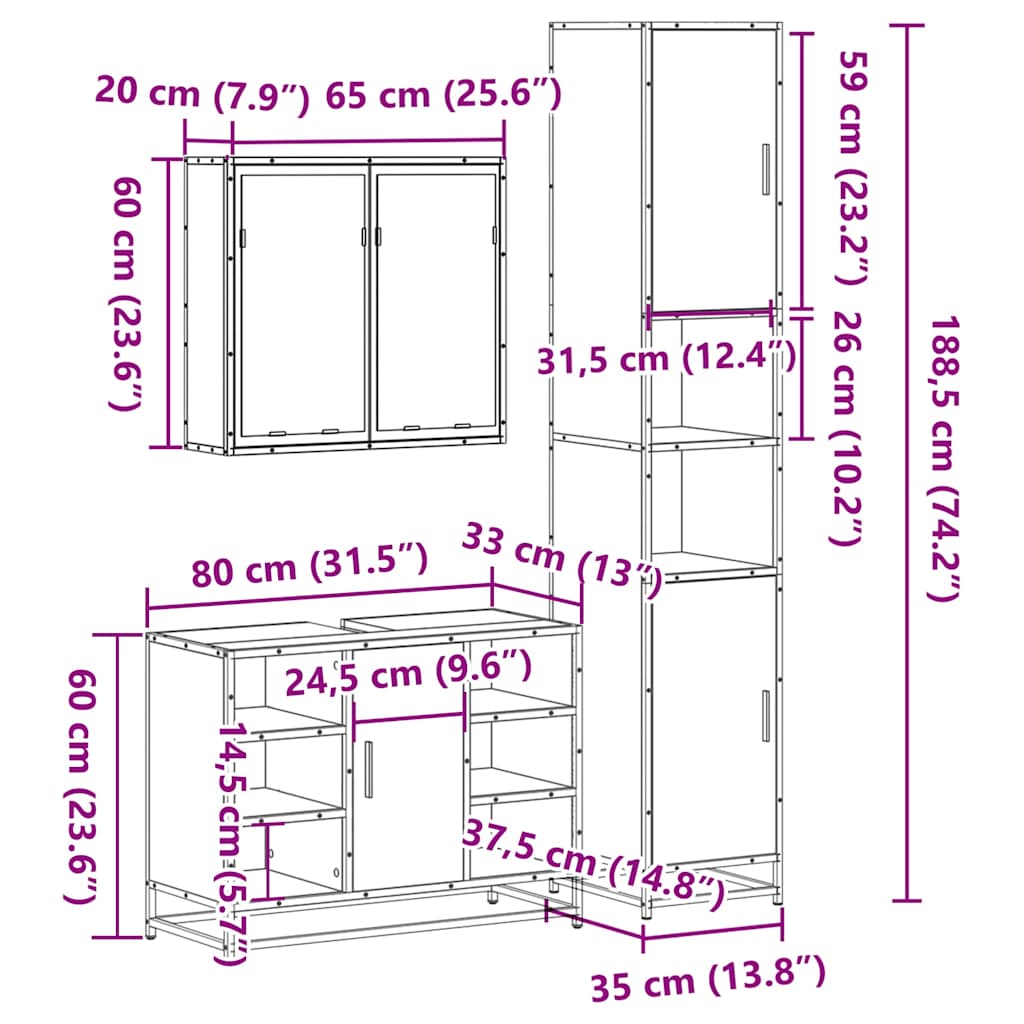 3-tlg. Badmöbel-Set Schwarz Holzwerkstoff