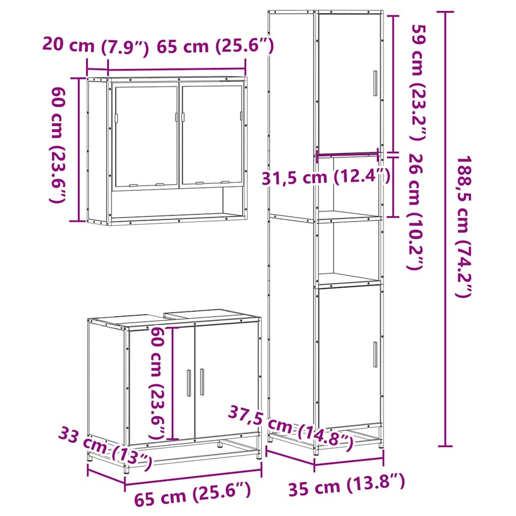 3-tlg. Badmöbel-Set Sonoma-Eiche Holzwerkstoff