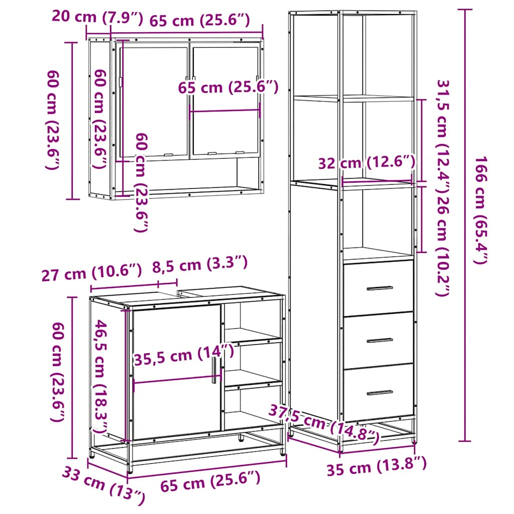 3-tlg. Badmöbel-Set Schwarz Holzwerkstoff