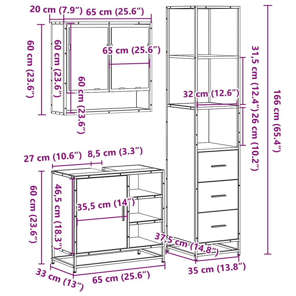 3-tlg. Badmöbel-Set Sonoma-Eiche Holzwerkstoff