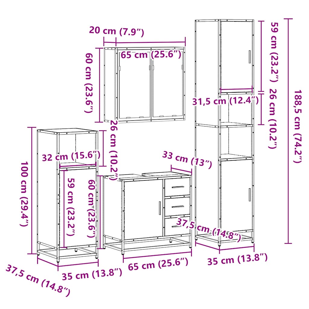 4-tlg. Badmöbel-Set Schwarz Holzwerkstoff