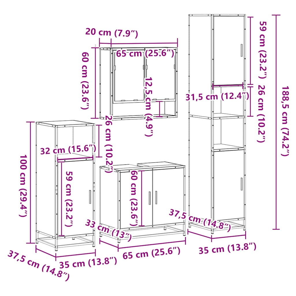 4-tlg. Badmöbel-Set Räuchereiche Holzwerkstoff