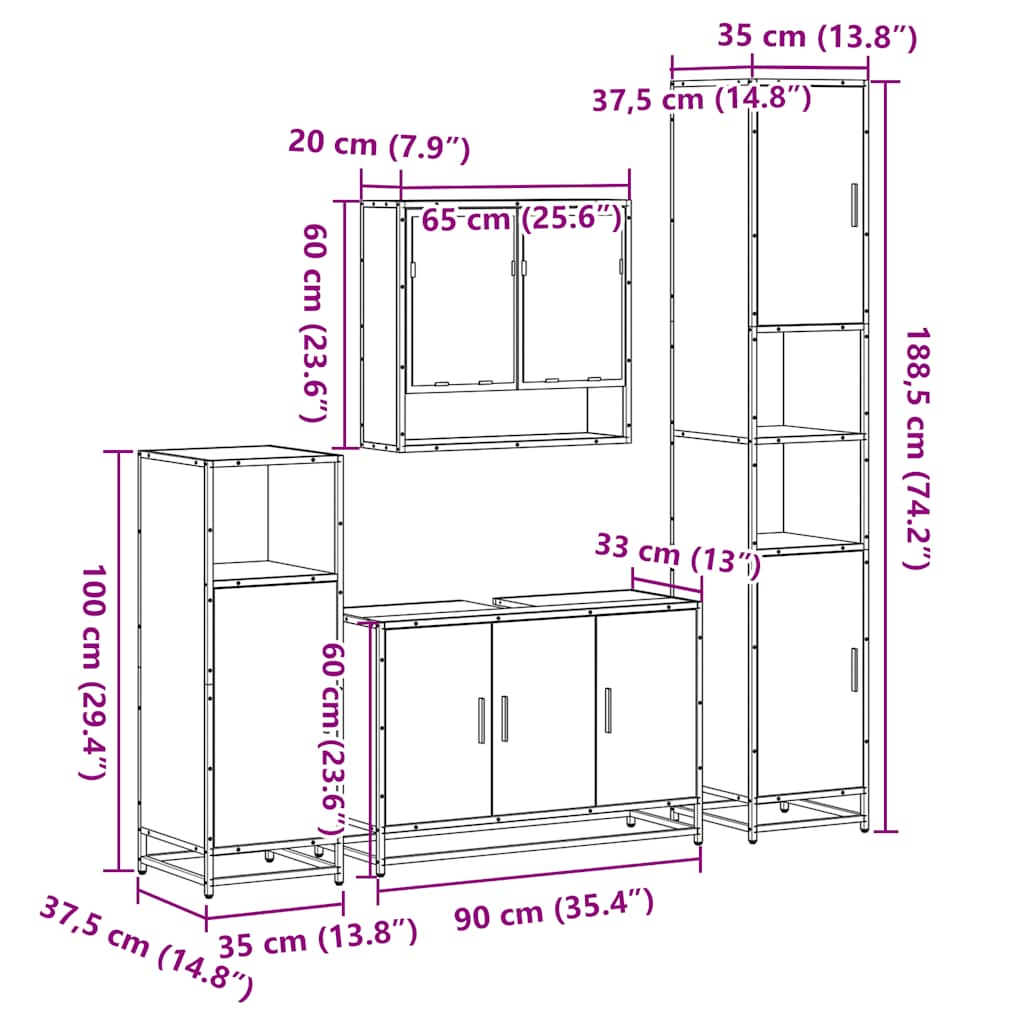 4-tlg. Badmöbel-Set Räuchereiche Holzwerkstoff