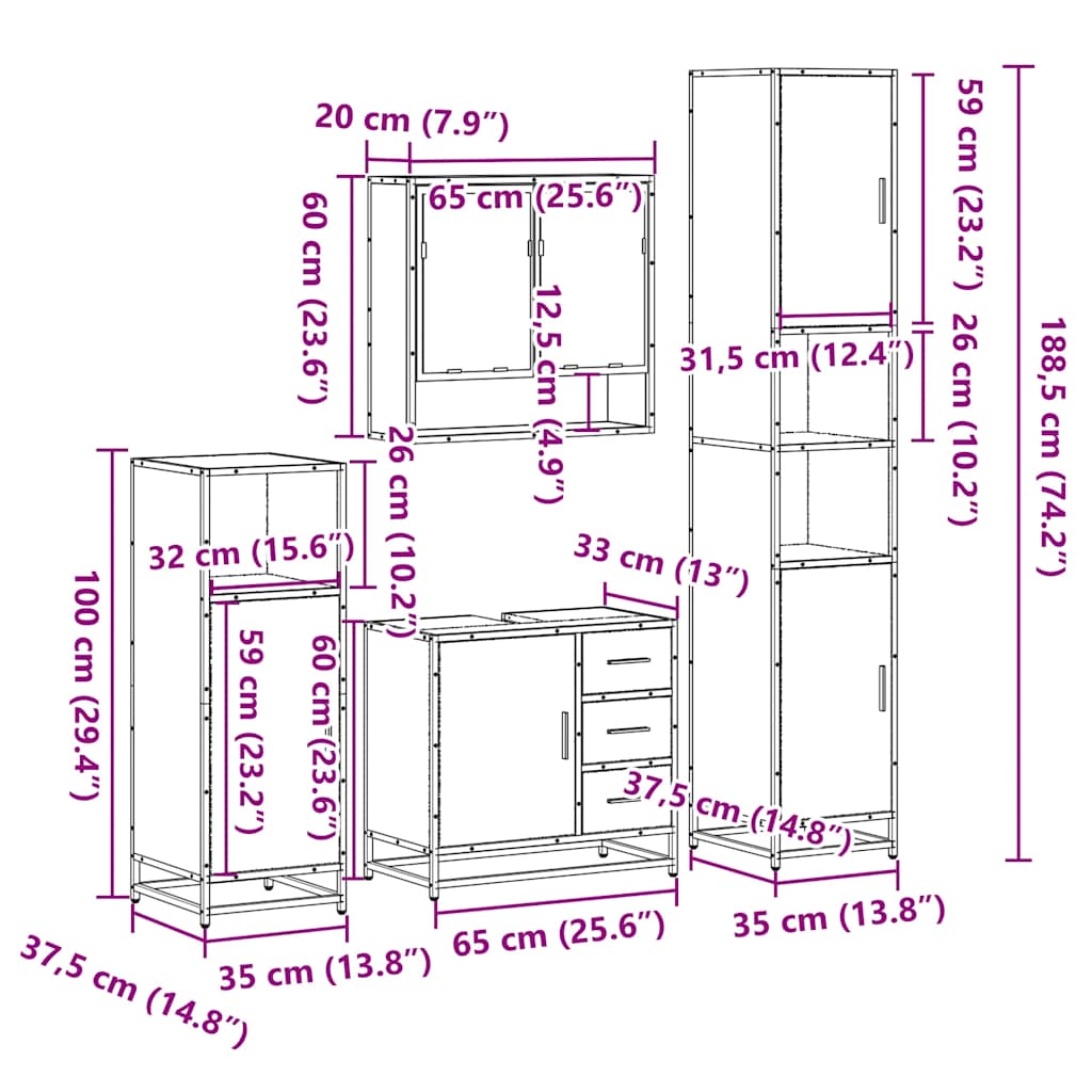 4-tlg. Badmöbel-Set Schwarz Holzwerkstoff