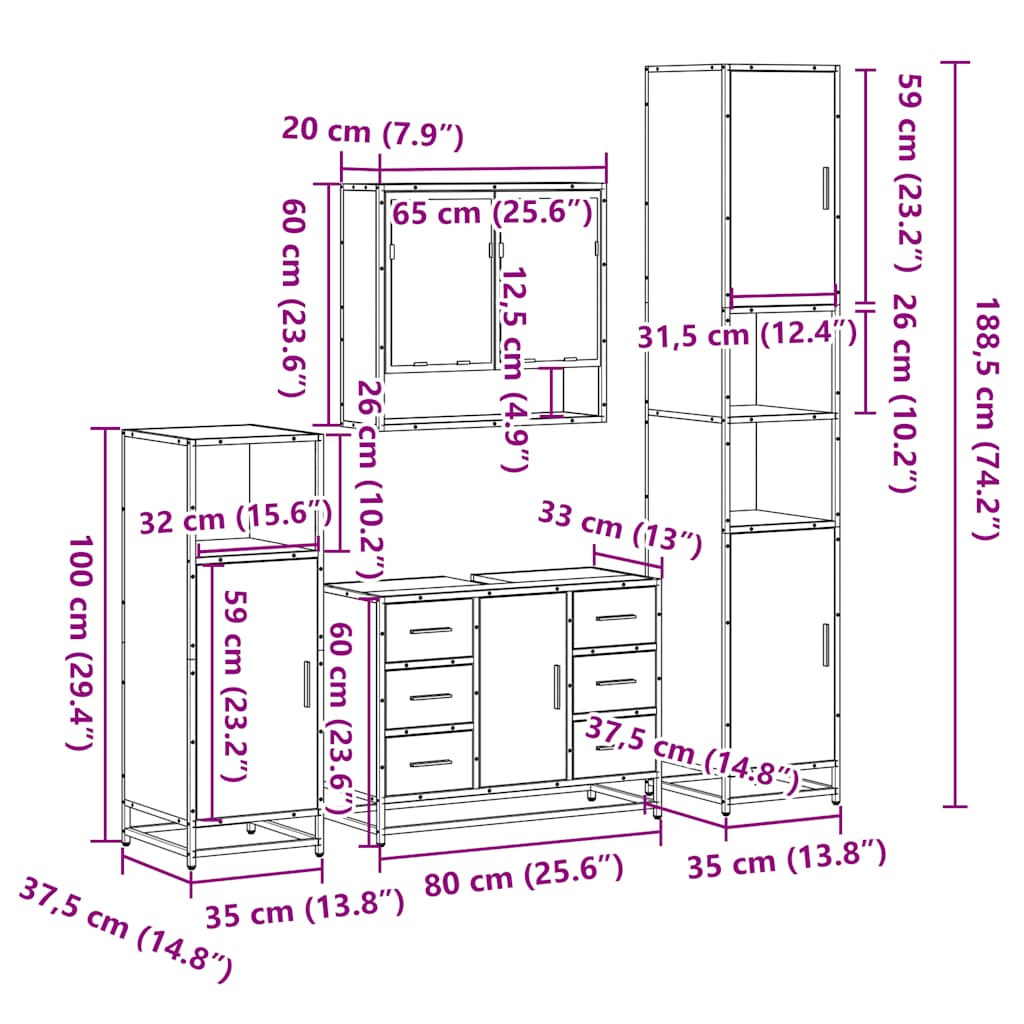 4-tlg. Badmöbel-Set Räuchereiche Holzwerkstoff